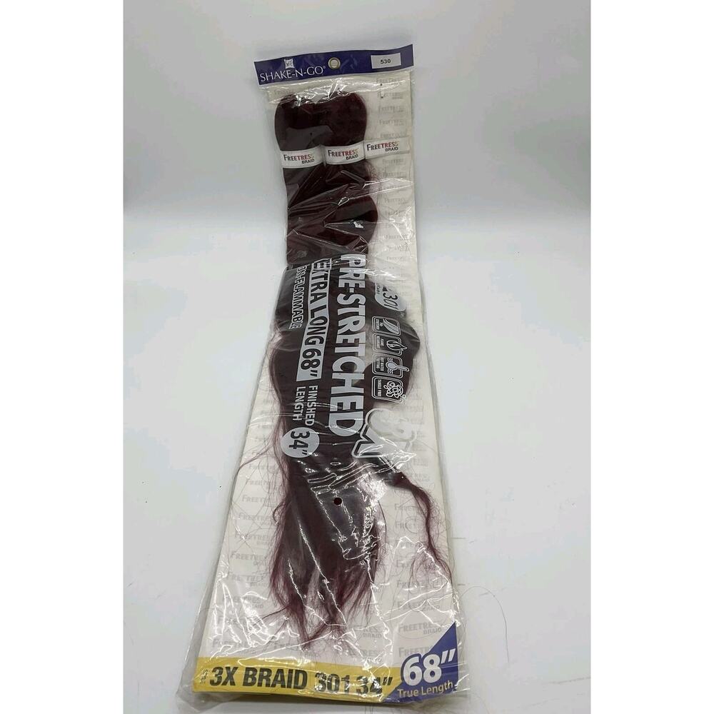 Shake-N-Go Freetress Braid 3X 301 34in 530‎ Red Synthetic Pre-Stretched Hair